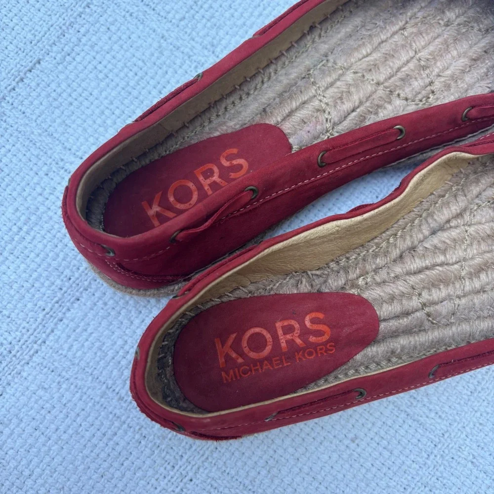 Women's 7 Y2K KORS Michael Kors Red Suede Espadrille Kiltie Bow Moc Toe Flats